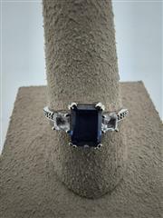 Sapphire Lady's Stone & Diamond Ring 4 Diamonds .50 Carat T.W. 10K White Gold